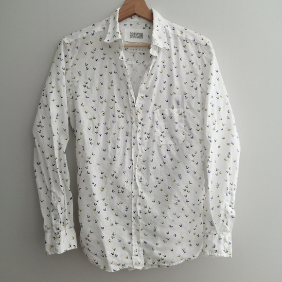 Anthropologie Grayson The Hero 100% Linen Butterfly Print White Button Up 3 or M - Picture 3 of 16